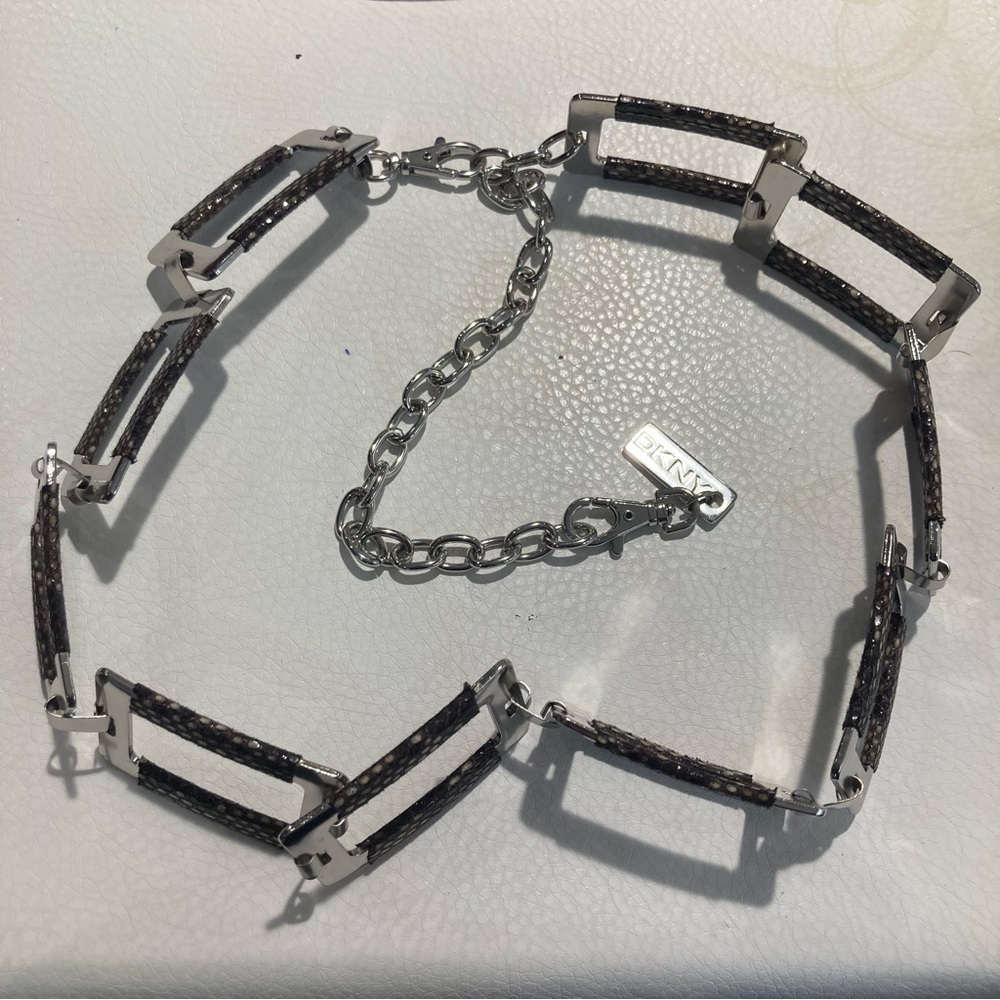 DKNY 40” Metal and Snake Print Belt Lobster Claw Closure